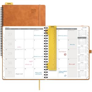 POPRUN 2026-2027 Monthly Planner, 6.5" x 8.5", 18 Month Calendar (July 2026 to December 2027) with Expense Tracker, Notes Pages, Sprial Bound, Leather Softcover - Beige