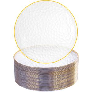 Rubtlamp 60 Pcs Clear Plastic Dessert Plates, Hammered Party Plates, Disposable Heavy Duty Salad/Dessert Platos,Clear Party Platos, Gold Plastic Appetizer Platos Disposable For All Occasions