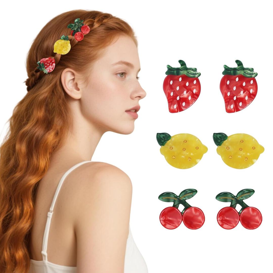6 PCS Fruit Hair Claw Clips for Women Girls, Strawberry, Lemon, Cherry Hair Clips, Small Claw Clips, Cute Hair Claw, Hair Accessories for Thick and Thin Hair