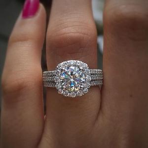 Koguxuix Fashion Jewelry 925 Sterling Silver Shiny Full Diamond Ring Round Cubic Zirconia Anniversary Promise Cocktail Ring CZ Diamond Multi Row Ring Eternity Engagement Wedding Band Ring (Size 7)