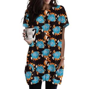 Poetsky Summer Womens Tunic Tops for Leggings with Pockets Short Sleeve Casual Long T Shirts, (Z Black Floral), Size M
