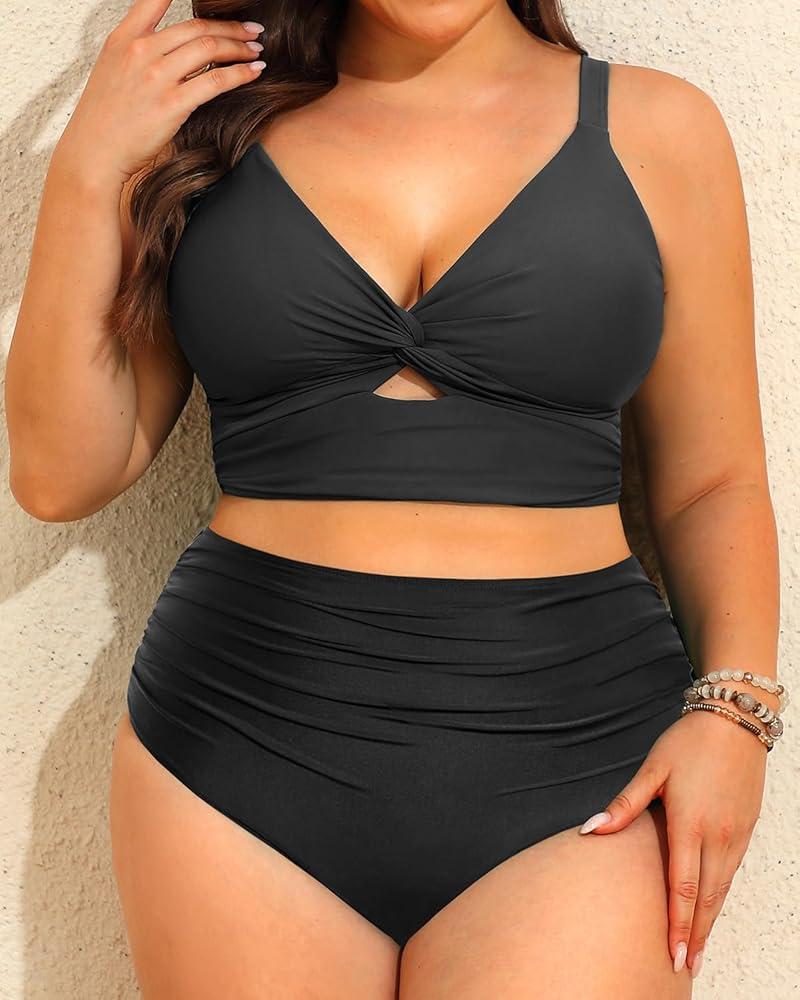 Daci Plus Size Two Piece Swimsuits - Women High Waisted Bikini Tummy Control Bathing Suits Knot Twist Swimwear 2025
 Size 12W