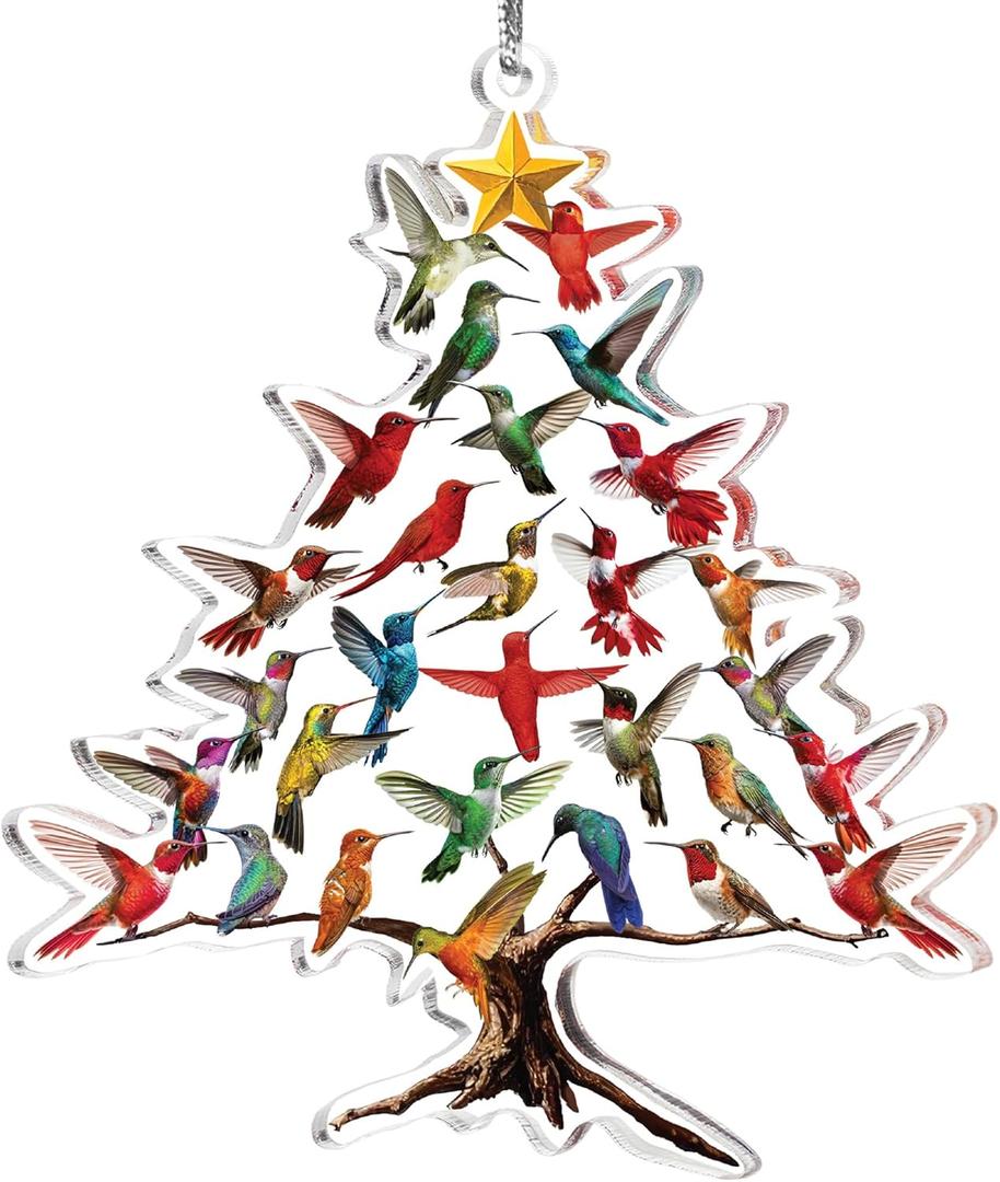 3 x Hummingbird Christmas Ornament, Colorful Acrylic Hummingbird Ornament, Stacked Hummingbirds Gifts for Women, Bird Lovers, Humming Bird Decor, Xmas Home Decorations, 4.4x3.7 in (1PC)