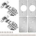 4Pack Cabinet Hinge Repair Plate with 2Pack Full Overlay Soft Closing Cabinet Hinges - Stainless Steel Hinge Repair Kit Plate for Cabinet - Hinge Fixing Plate Repair Piece with Mounting Screws