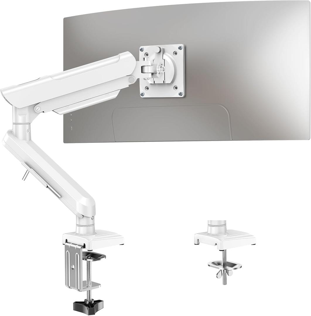 Single Monitor Desk Mount, 13-32 inch Adjustable Full Motion Monitor Arm, Computer Monitor Stand Holder with Clamp and Grommet Base, Fits 4.4 to 22lbs Screens, VESA Mount Bracket, White, Freelift Pro