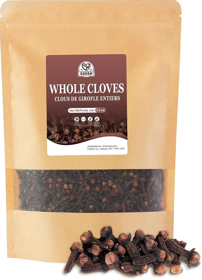 52USA Cloves Whole 3.5 oz (Pack of 1), Great for Food, Tea, Baking and Meats, All Natural | Non GMO | Kosher | Vegan | Gluten Free, No BB Date