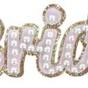ZOOX Gold Glitters & Pink Chenille w/Classic Ivory Pearls Patch Embroidery, 3M Adhesive for Stick On, Sew On (Bride)