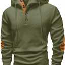 Vssjavun Mens Pullover Hoodie Casual Textured Long Sleeve Half Button Hooded Sweatshirt Army Green (Green, XL)