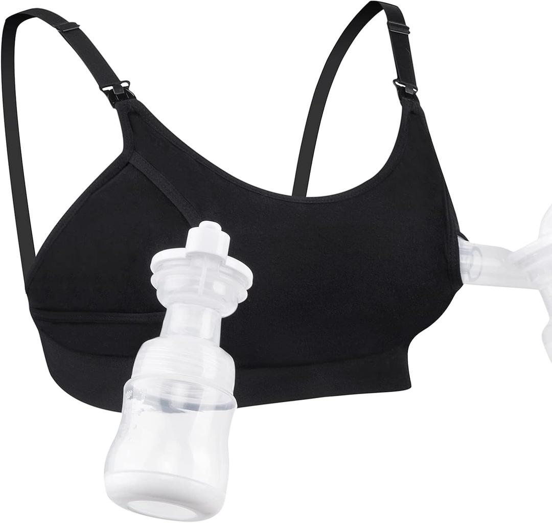 Momcozy Hands Free Pumping Bra, Adjustable Breast-Pumps Holding and Nursing Bra, Pumping & Nursing Bra in One (Medium, Black)