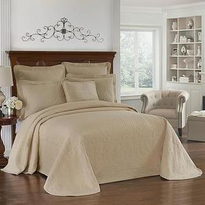 King Charles Modern Farmhouse Floral Matelasse Bedspread, 100% Cotton Breathable Bedding, King/Cal King, Birch