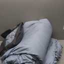 PERFEMET 5 Pcs Grayish Blue Bed in A Bag Twin Aesthetic Boho Comforter with Pom Pom Soft Fluffy Light Blue Solid Bedding Quilt Set for Girls Boys(Grayish Blue, Twin)