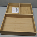 3-Piece Large Bamboo Storage Box Set, 3.1 in High Stackable Deep-Drawer Organizer for Kitchen Cutlery, Cookware, Utensils & Knives, Exquisite Durable Lidless Wooden Bin (14.6"x10.2"*1+10.2"x7.3"*2)