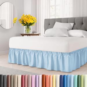 Wrap Around Dust Ruffle Bed Skirt - Light Blue - for Full Size Beds with 12 Inch Drop - Elastic Strap - Adjustable Pleated Bedskirt with Brushed Fabric and Wrinkle Free - for Women, Men, Kids & Teens (Full, 11 - Light Blue)