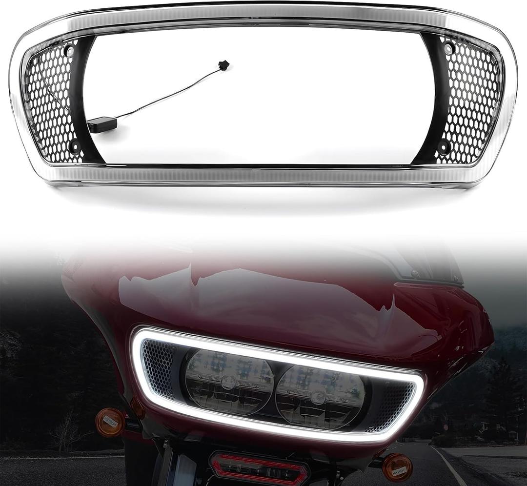 Headlight Fairing Vent Trim for Road Glide 15-24, Front Light Headlamp Bezel Trim Cover with LED DRL for Harley Touring Road Glide CVO 2015-2024 Accessories