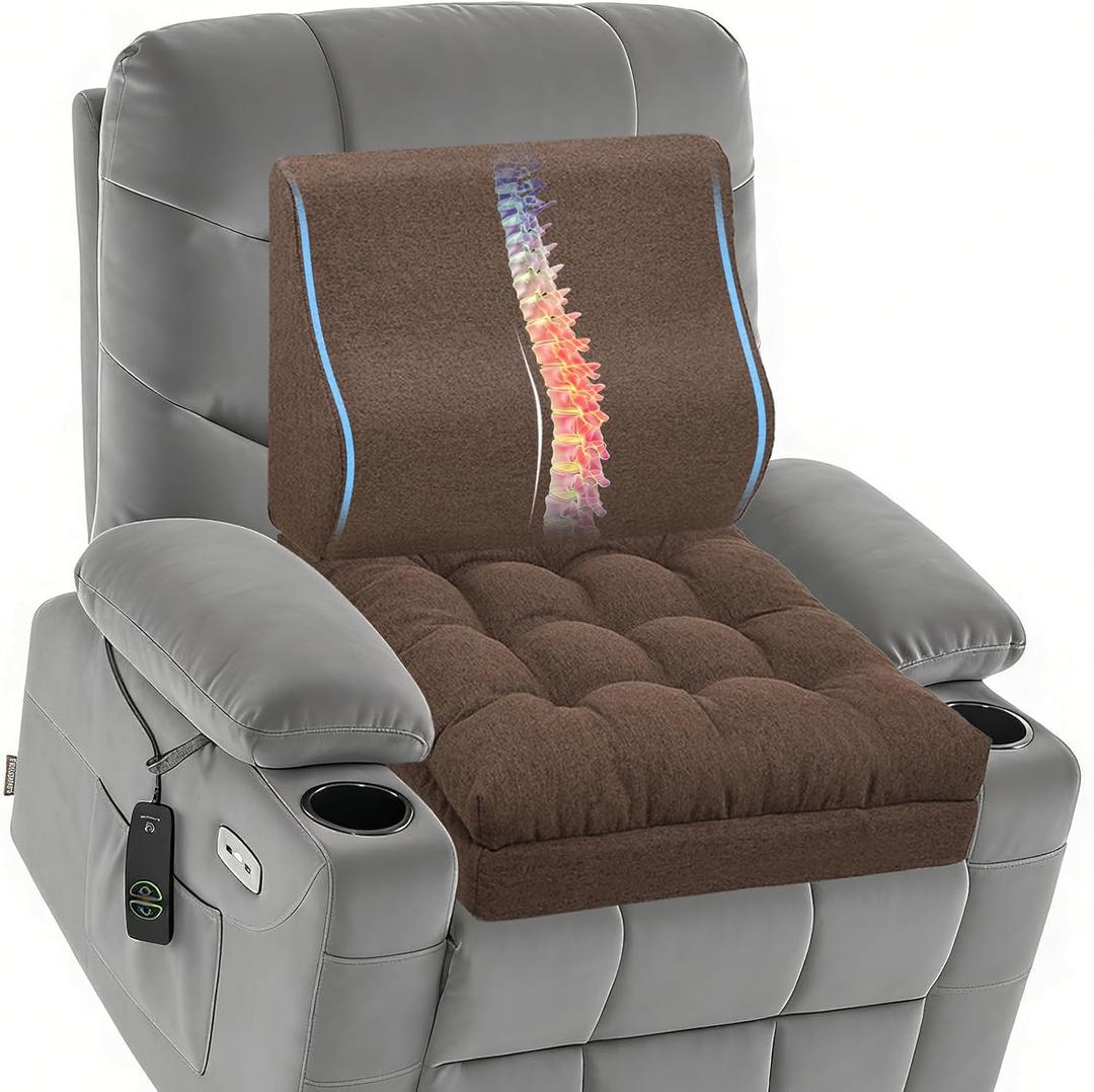 baibu Extra Large Memory Foam Recliner Cushions with Lumbar Support Pillow for Elderly, 20x20x5 Inch Thick Dual-Layer Patent Design Non-Slip Recliner Seat Cushion for Reduce Hip & Lumbar Pain, Brown