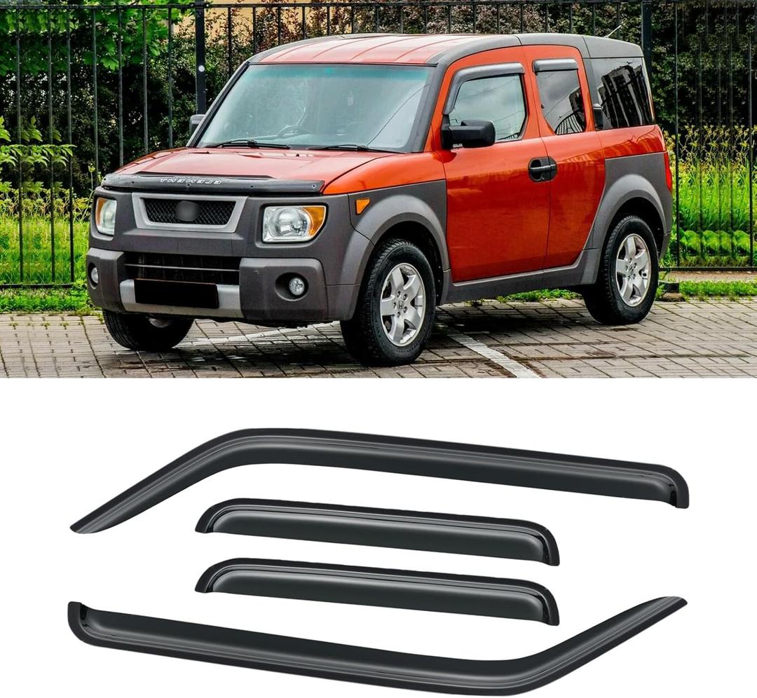 Window Visor for 2003-2011 Honda Element, Rain Guards Shields Vent Deflector Shade Wind Dark Smoke 2004 2005 2006 2007 2008 2009 2010 04 05 06 07 08 09 10, Tape-On, 4PCS