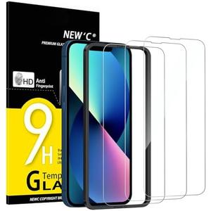 NEW'C 3 Pack Designed for iPhone 14,iPhone 13,iPhone 13 Pro Screen Protector (6.1 inches),Tempered Glass with easy installation tool included,Case Friendly Ultra Resistant