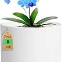 WSMKSZ 8 Inch Cylinder Plant Pots for Indoor Outdoor Plants, Medium Deep Flower Pots with Drainage Holes & Saucer, Decorative Plastic Planter Pots for Garden House Plants, White