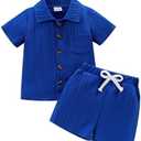 TOKIAGO Toddler Baby Boys Clothes Ribbed Button-Down Shirt Tops +Shorts Pocket Outfit 2 PCS set 12 Months-5T Without Tee 12-18M