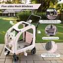 EchoSmile 4 Wheels Pet Stroller, Dog & Cat Stroller for All-Season, Lightweight Carrier with Storage Basket, Adjustable Handle, Removable Pad, Breathable Mesh, Up to 135 lbs, Pink