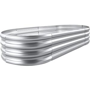 Land Guard Galvanized Raised Garden Bed Kit, Galvanized Planter Garden Boxes Outdoor, Oval Large Metal Raised Garden Beds for Vegetables (421ft(1pcs, 1-silver)