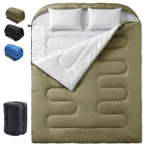 NEWBULIG Double Sleeping Bag for Adults with Pillows, XL Waterproof Lightweight 2 Person Sleeping Bags Cold Weather for 3 Season Camping Hiking Backpacking, 2-in-1 Zip Together Machine Washable