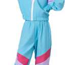 SIZGAROOT 80s 90s Retro Windbreaker Set Girls Workout Costume Outfit Track Suit for Girls (Blue, S)