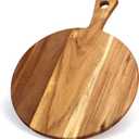 Acacia Wood Cutting Board with Handle Wooden Chopping Board Round Cutting Boards for Kitchen Decor Large Charcuterie Board Tray Teak Meat Cheese Board Bread Serving Platter Butcher Block Pizza Board (16"L x 12"W)
