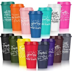 Pickmesh 15 Pcs Employee Appreciation Gifts Bulk 16 oz Administrative Professional Appreciation Plastic Tumbler Inspirational Team Gifts Reusable Coffee Cups for Coworker Teacher (Colorful)