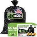 Veska 55 Gallon Trash Bags Heavy Duty, (Value-Pack 50 Count w/Ties) 55-60 Gallon Trash Bags Large Black 50-60 Gallon Garbage Liners for Lawn, Leaf, and Commercial
