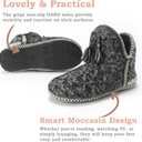 Women's Cozy Knit Slipper Boots Memory Foam Non-slip Indoor Outdoor Warm House Booties (7-8, Nordic Black)