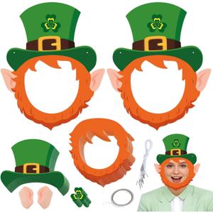 24Pcs St. Patrick's Day Mask Crafts Kit, Leprechaun Paper Hat Masks Decorations, Leprechaun Cutouts for Saint Patrick Day Classroom Office Irish Party Supplies Bulletin Boards Lockers Decor