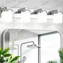 29 Inches Bathroom Vanity Light, 4-Light Chrome Bathroom Light Fixtures Over Mirror, Bathroom Light Shower Lamp with Milky White Square Glass Shade, Modern Farmhouse Lighting Fixtures