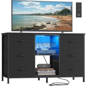 SONGMICS BELLAH Collection - TV Stand for TVs Up to 55 Inches, Dresser for Bedroom, Living Room, Chest of Drawers, Steel, 6 Drawers and 2 Shelves, Modern, Ink Black ULGS032B101S