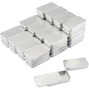 Biugaaufai 60 Pack Silver Mini Rectangular Metal Tins Boxes with Sliding lids, Small Empty Slide Top Metal Tin, Lip Balm Slide Tins with Lid for Crafts, Jewelry, Candies (2.36 x 1.34 x 0.43 Inch)