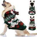 OTOB Dog Ugly Christmas Sweater, Winter Thick Knitted Dog Sweaters for Medium Large Dogs Cozy Holiday Hooded Sweaters with Leash Hole Male Female, Xmas Doggie Pet Clothes Outfits Apparel, Green XL