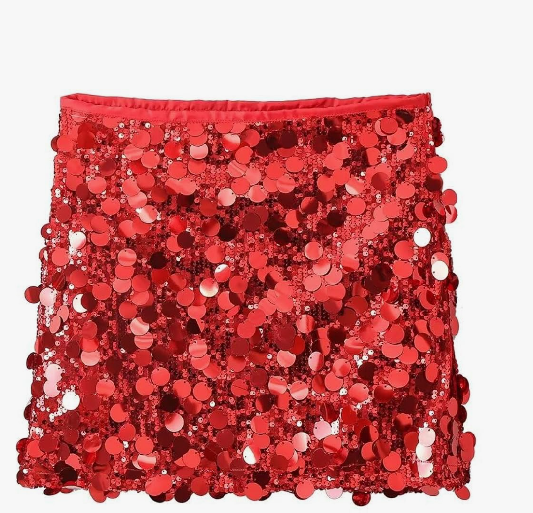 RanRui Sequin Mini Skirt for Women - High Waist, Satin Size M