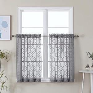 Lecloud Wasa Black Sheer Curtains 63 Inch Length 2 Panels, Classic Solid Jacquard Textured Bedroom Curtains, Light Filtering & Lightweight Gauzy Window Curtain for Living Room, 42 W x 36 L