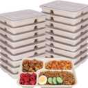 40 oz 4 Compartments disposable Sugarcane Fiber plates with Lids Bagasse Plant Fibers Freezer Safe 25 Pack