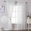 MISS SELECTEX White Silver Sheer Curtains for Bedroom - Sparkle Sheer Curtains 63 Inch Length Moroccan Damask Linen Look Rod Pocket Light Filtering Semi Sheer Window Curtains, 52 x 63 Inch, 2 Panels