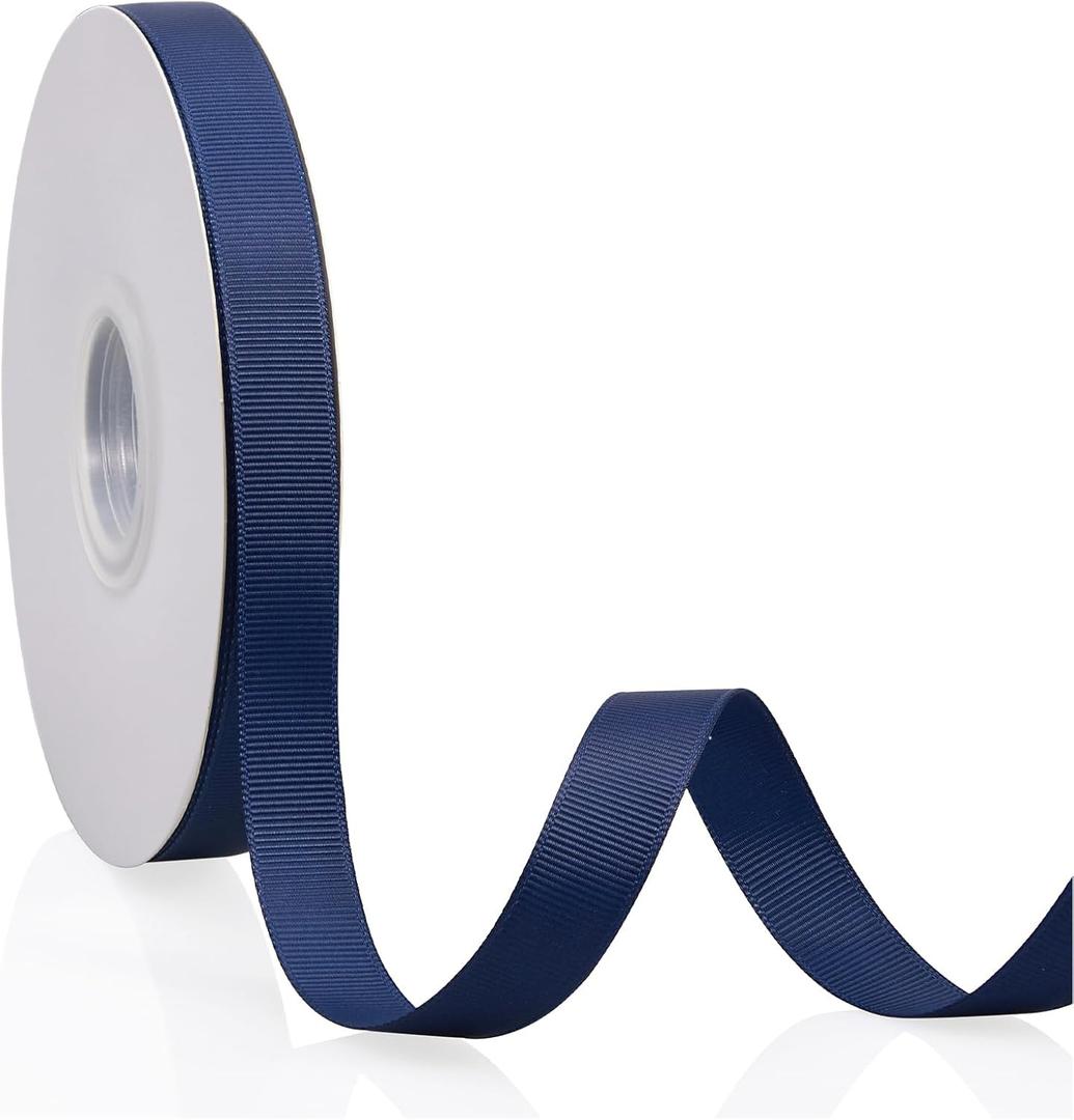 Navy Blue 5/8" X 50 Yards Solid Color Double Faced Grosgrain Ribbon for Gifts Wrapping, Wedding, Party, Crafts