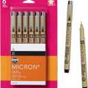 SAKURA Pigma Micron Fineliner Pens, 01 Tip Size, Archival Black Ink, 6 PK 50035