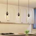 VONLUCE Pendant Light Kitchen Island, Matte Black Pendant Light Fixture with E26 Base & Adjustable Cable, Modern Pendant Lighting with Glass Shade for Living Room Bedroom Hallway