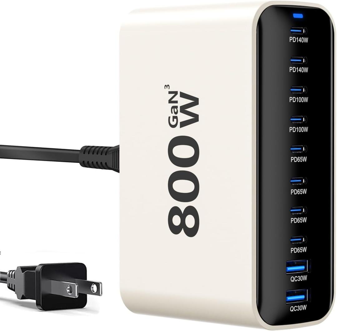 USB C Charging Station 800W, USB Fast Charger Block 10 Ports, Dual 140W PD PPS Charger Multiple Output, PD Power Adapter Compatible with MacBook Pro Dell/iPhone 16/Galaxy/Tablet/Mobile
