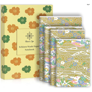 4-Pack Washi Journals,Blank Notebooks, 80g Paper, 60 Pages Each, Bookmark Included, Perfect Japanese Notebook,Gift Set,Durable Paper for Daily Use-4 Different Sizes (Gold river)