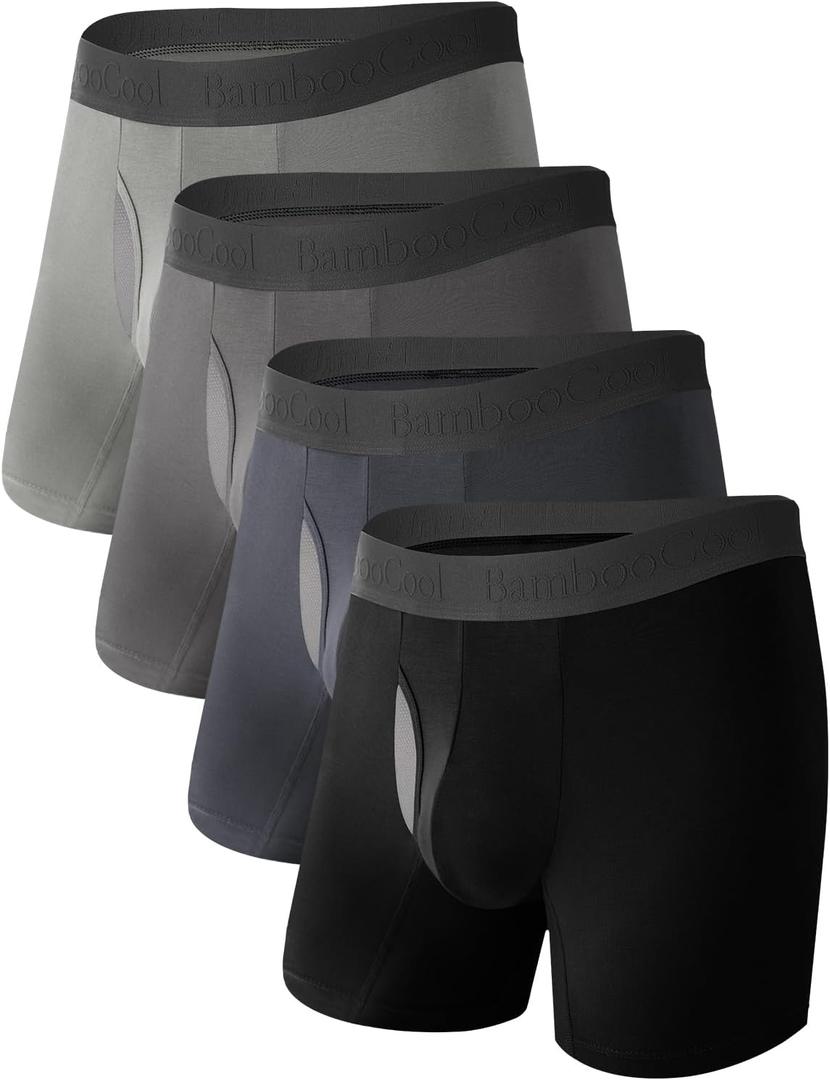 BAMBOO COOL BreezeBoo Men's Ultra Breathable Underwear Mesh Boxer Briefs with Lightwight Wasitband,No Ride Up, Multipack (Large, 01-dark Gray/Steel Gray/Gray/Black(4 Pack))