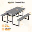 VINGLI 4.5FT Outdoor Picnic Table with Storage Shelf & Umbrella Hole, All Weather Metal Frame HDPE Tabletop Plastic Picnic Table for Dining Party Garden(Grey)