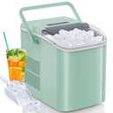 DUMOS Countertop Ice Maker, Portable Ice Machine Self-Cleaning, 9 Cubes in 6 Mins, 26.5lbs/24Hrs, 2 Sizes of Bullet Ice, with Ice Scoop, Basket and Handle, Ice Cube Maker for Home Kitchen Party,Green (26.5Lbs/24H, Green)