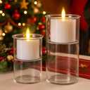 Domensi 2 Pcs Christmas Votive Flameless Candles Glass Candle Holders Real Wax 3D Wick LED Pillar Votive Wax Set Battery Operated Flickering Light for Home Xmas Table Decoration