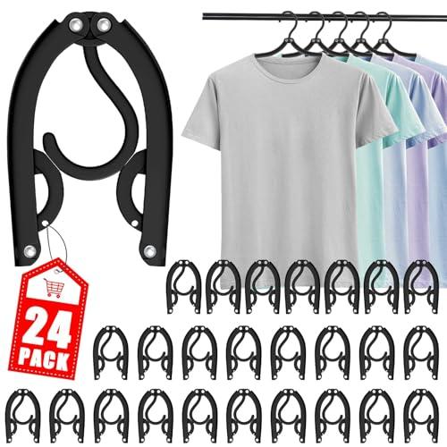 24 PCS Travel Hangers - Cruise Ship Essentials Portable Folding Clothes Hangers Travel Essentials Foldable Clothes Drying Rack for Travel (Black)